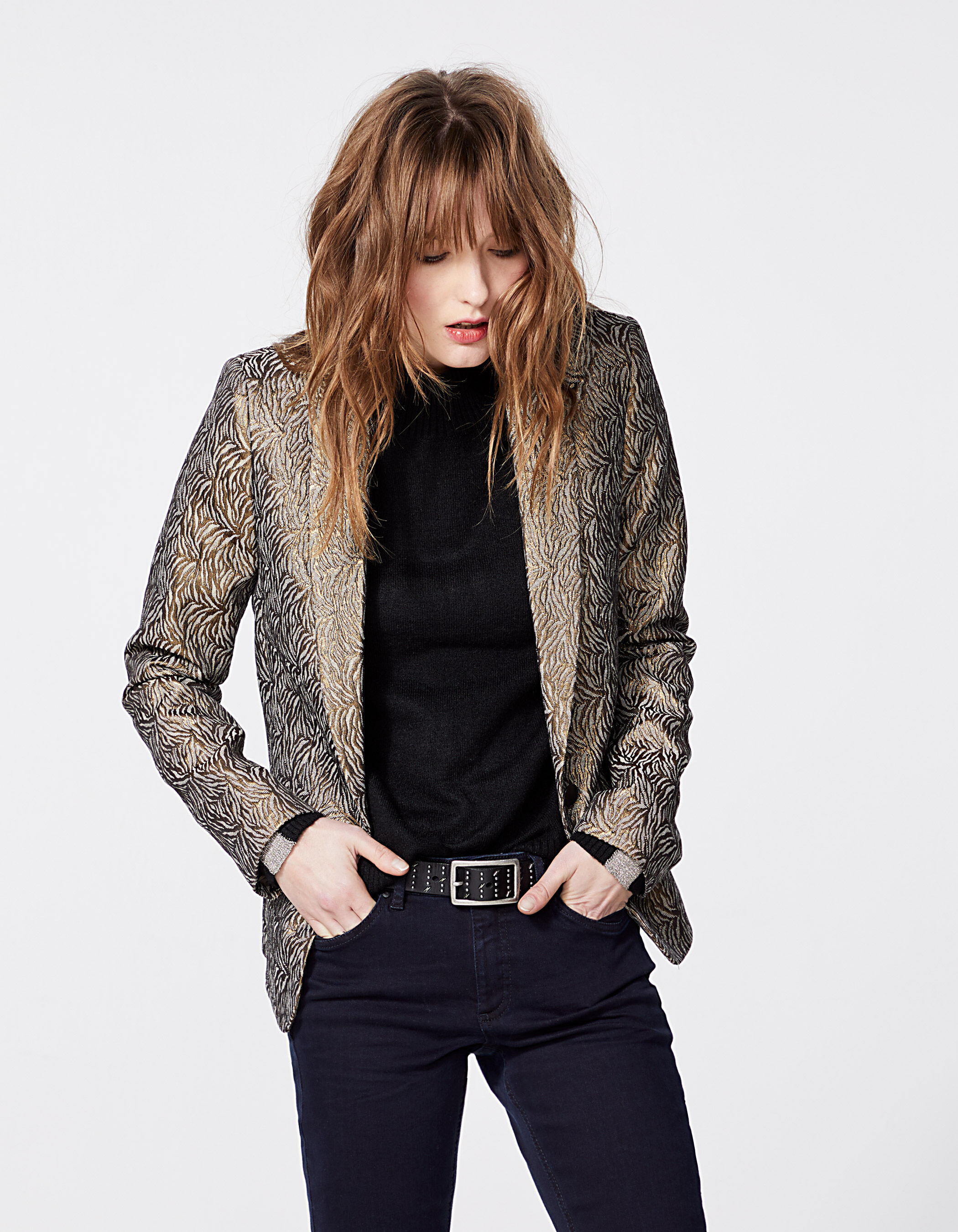 Women s bronze zebra Jacquard suit jacket IKKS