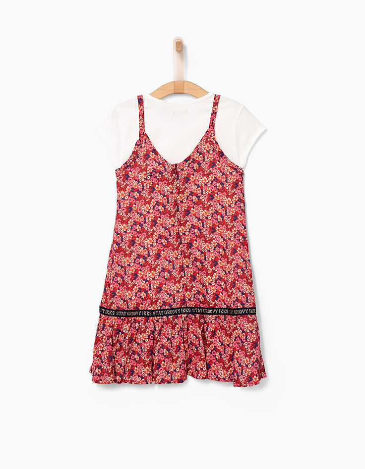 Vestido 2 en 1 naranja con flores y camiseta niña-5