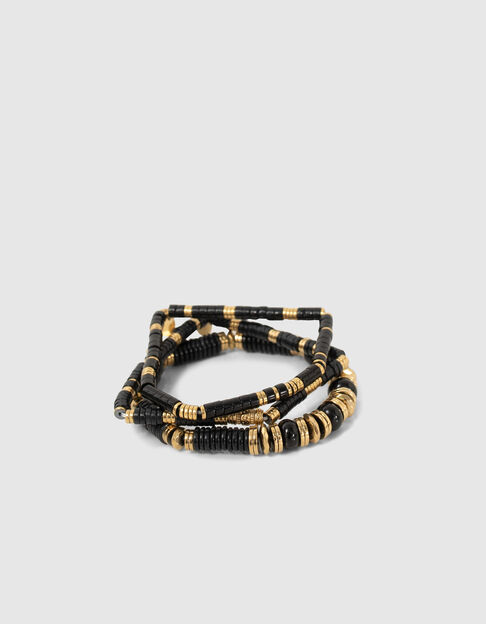 Women’s black and gold-tone Heishi bead bracelets