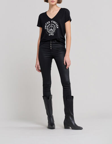 Tee-shirt noir visuel blason symbole paix Femme - IKKS