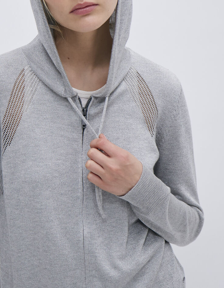 Women’s grey glittery knit hooded cardigan-2
