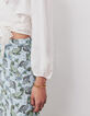 Blouse cache cœur écru à nouer finition clous bijoux femme-5