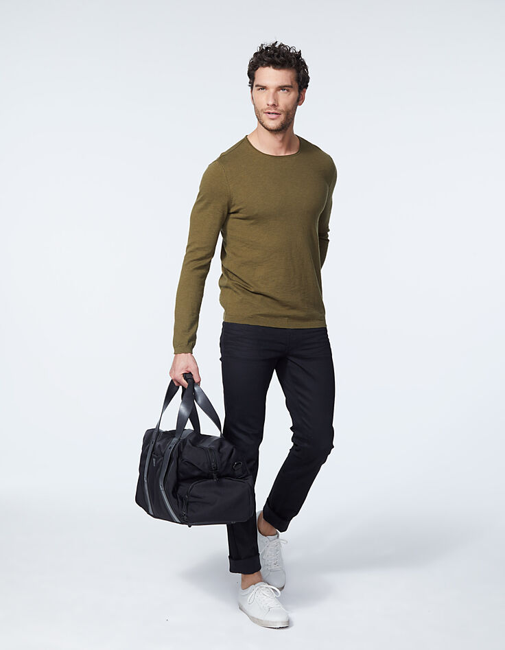 Pull kaki tricot fin slub Homme-5