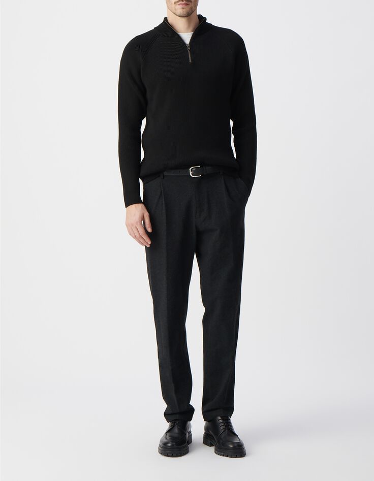 Jersey negro de punto con cuello de camionero para hombre-5