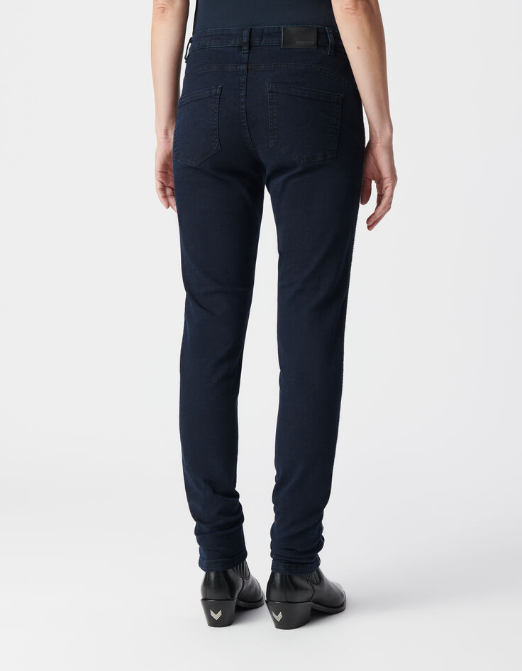 Women's slim dark blue chain back jeans-3