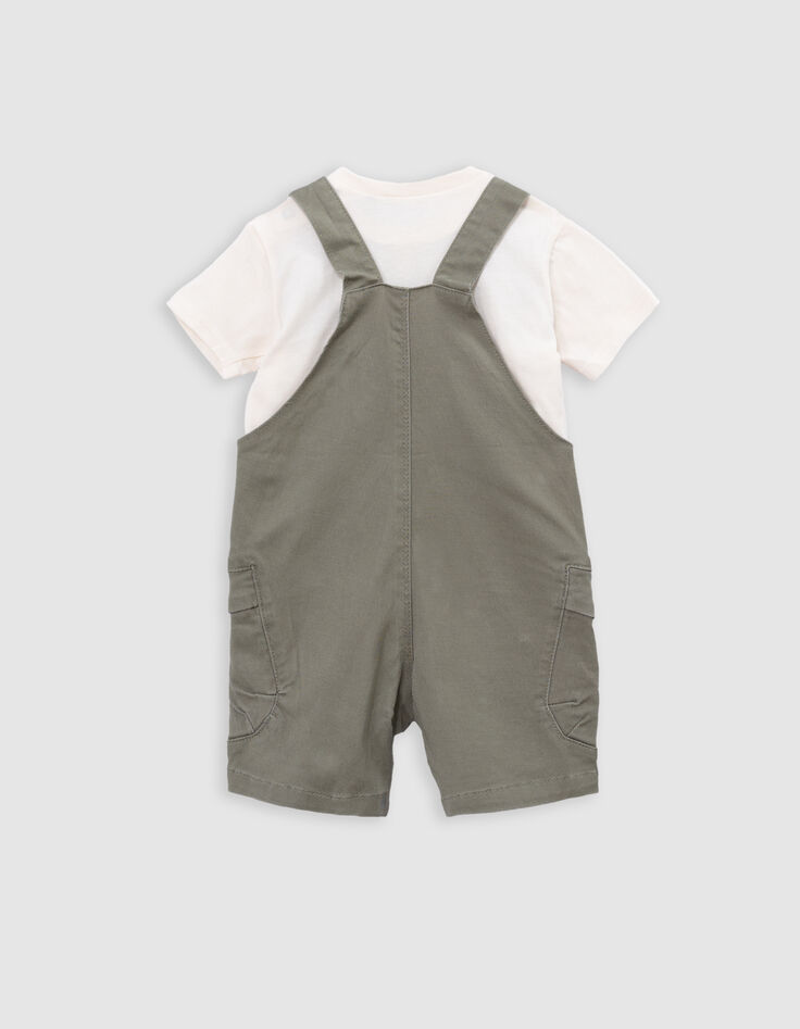 Ensemble salopette kaki et T-shirt message bébé garçon-2