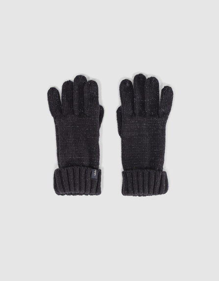 Girls’ dark navy glittery knit gloves