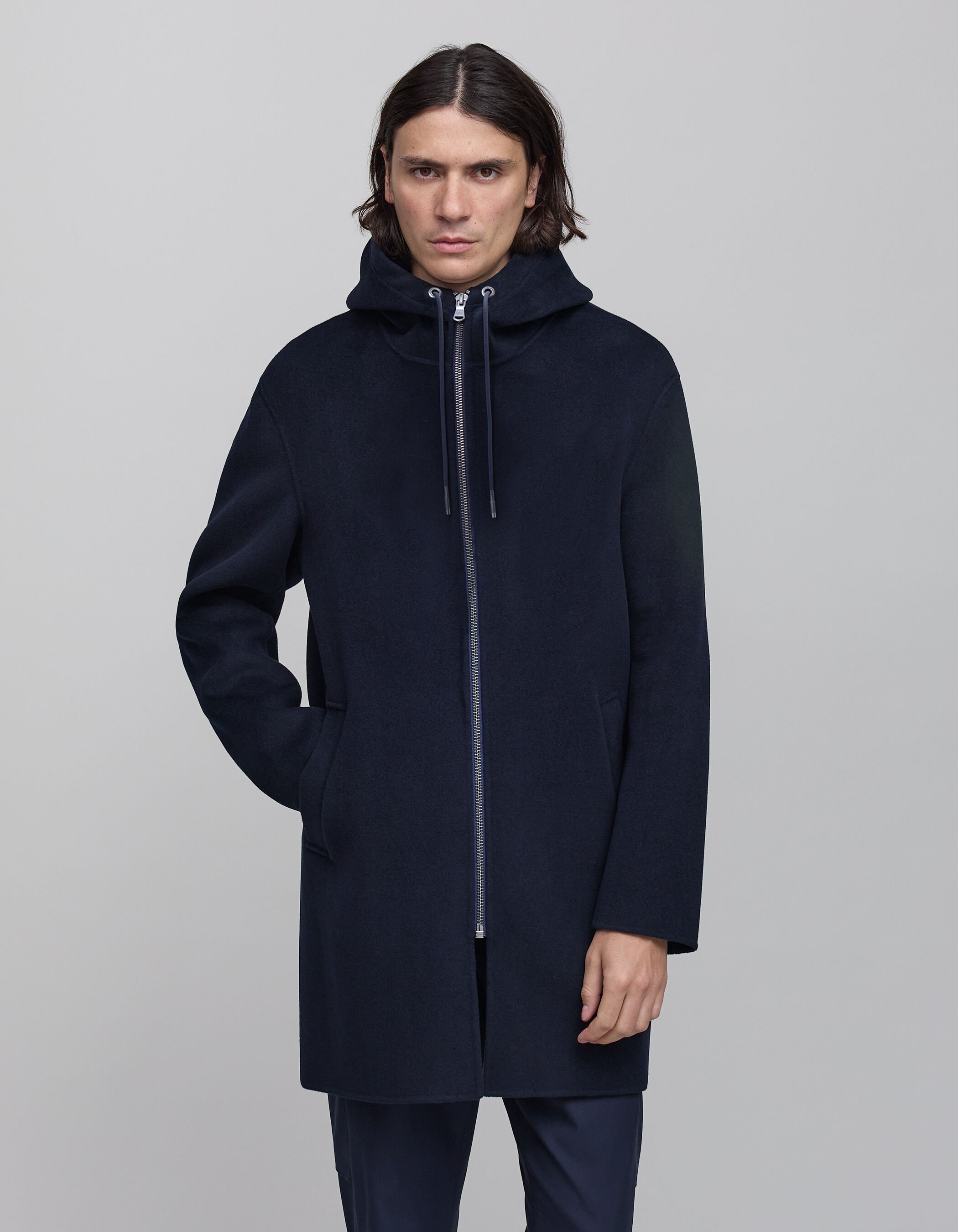 Men s navy wool hooded coat IKKS