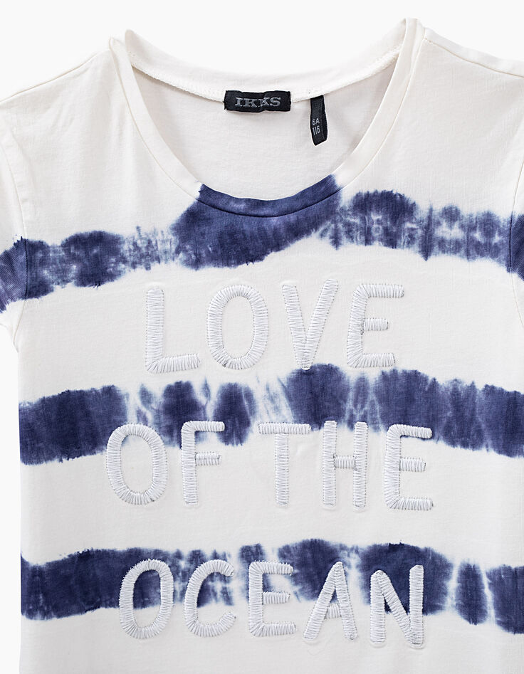 Girl’s indigo tie-dye embroidered slogan T-shirt dress-2