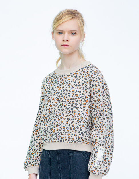 Beiges Mädchensweatshirt mit Leopardentupfen
