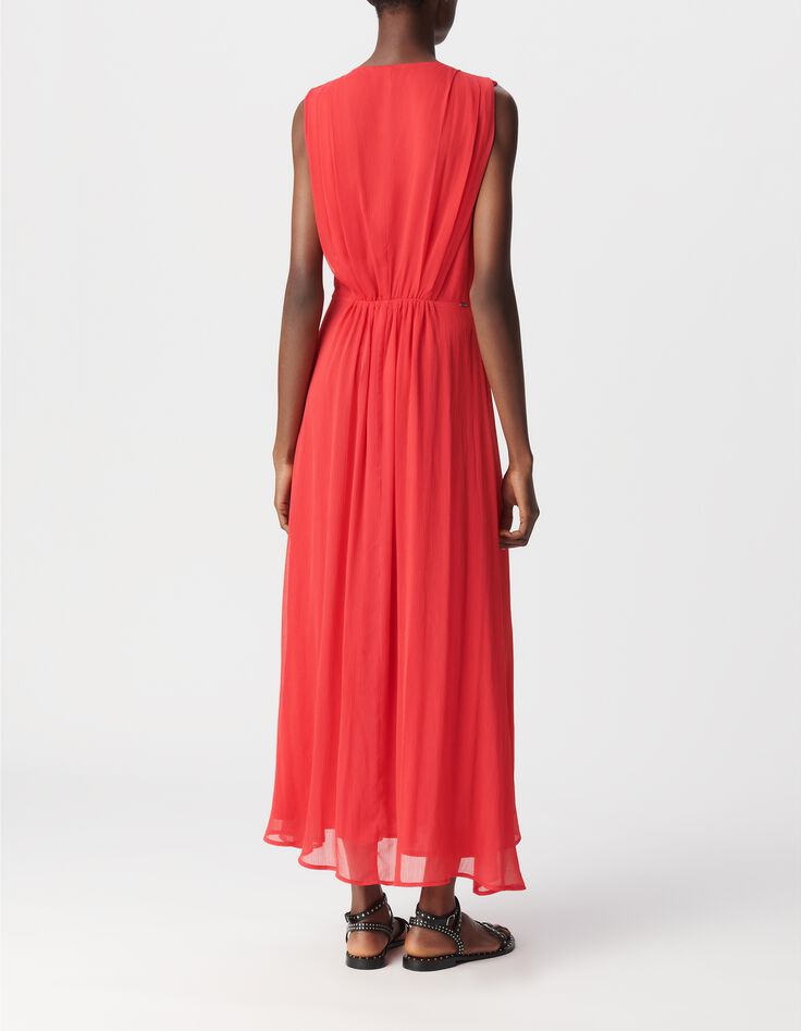 Vestido largo rojo con detalle plisado Talla Mujer-3