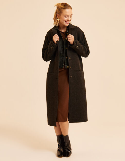 Manteau long marron motif chevrons I.Code