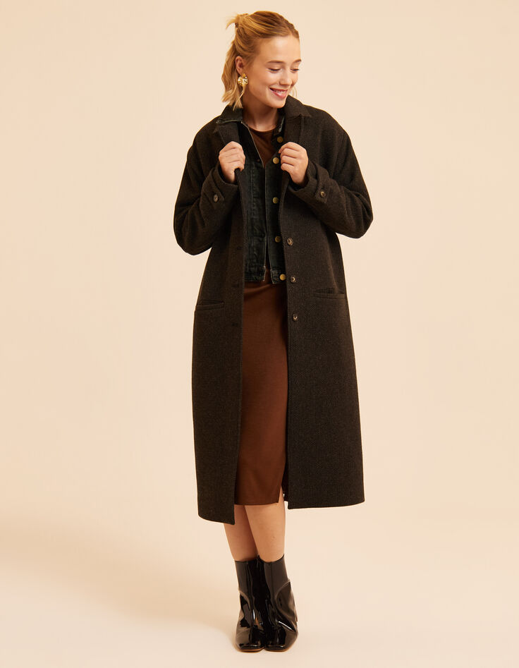 Manteau long marron motif chevrons I.Code-1