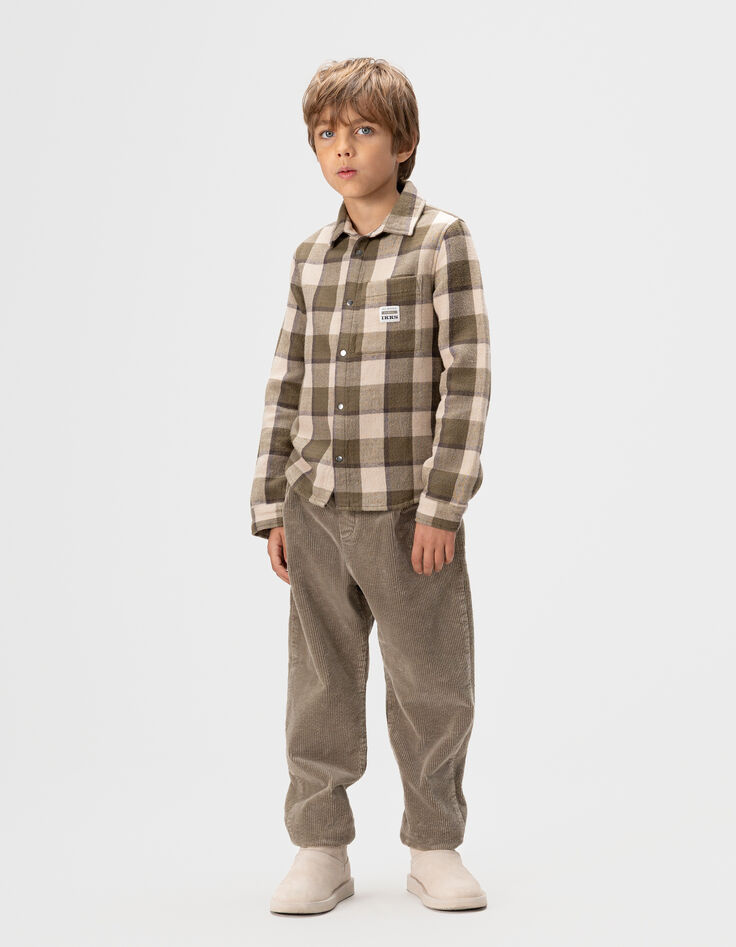 Khaki Loose-Jungenchinohose Rippstrick-1