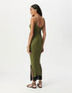 Robe tube longue kaki tricot côtelé Femme-2