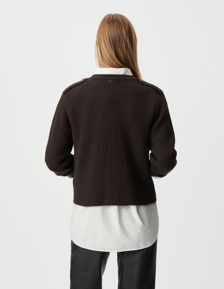 Braune Damen-Kurzstrickjacke 100 % Rippwolle-3