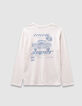 Camiseta blanca algodón coche espalda niño-3