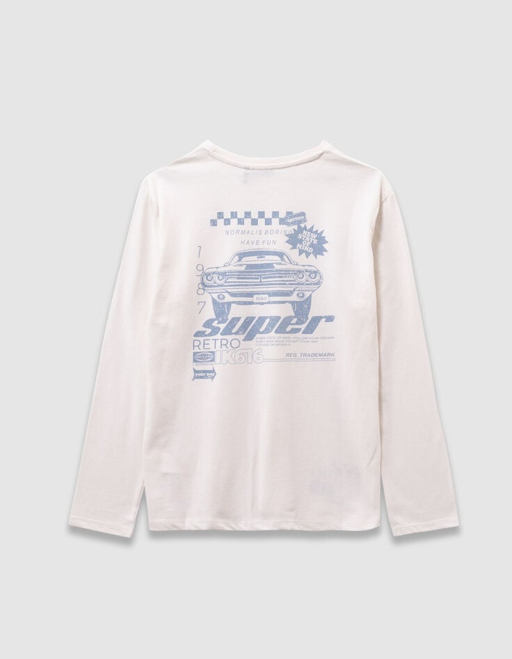 Camiseta blanca algodón coche espalda niño-3