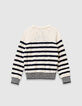 Pull &eacute;cru tricot rayures marine et chiffre gar&ccedil;on-3