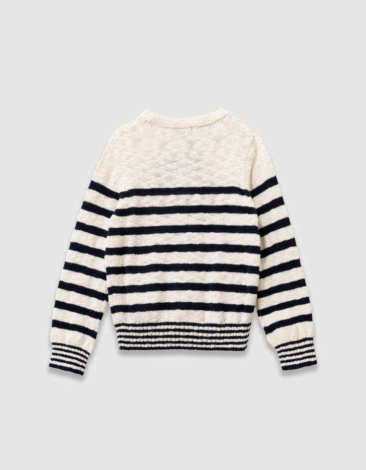 Pull &eacute;cru tricot rayures marine et chiffre gar&ccedil;on-3