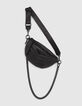 Damen-Bauchtasche THE 1. schwarzes Leder mit Steppn&auml;hten-1