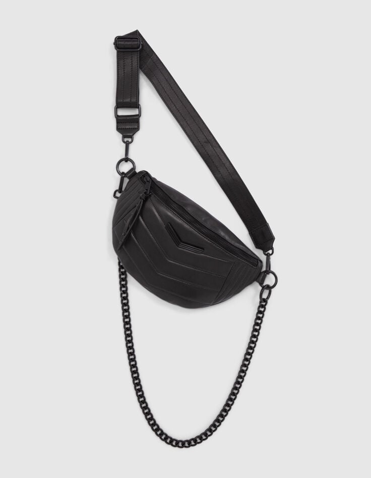 Damen-Bauchtasche THE 1. schwarzes Leder mit Steppn&auml;hten-1