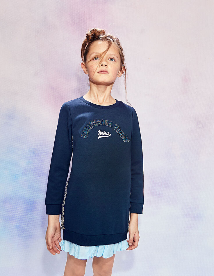 Girls' navy dress with trompe-l'œil effect-1