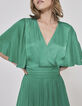 Robe verte satinée recyclée avec ceinture drapée Femme-3