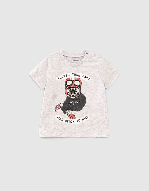 Grijs T-shirt bio opdruk tijger-biker babyjongens - IKKS