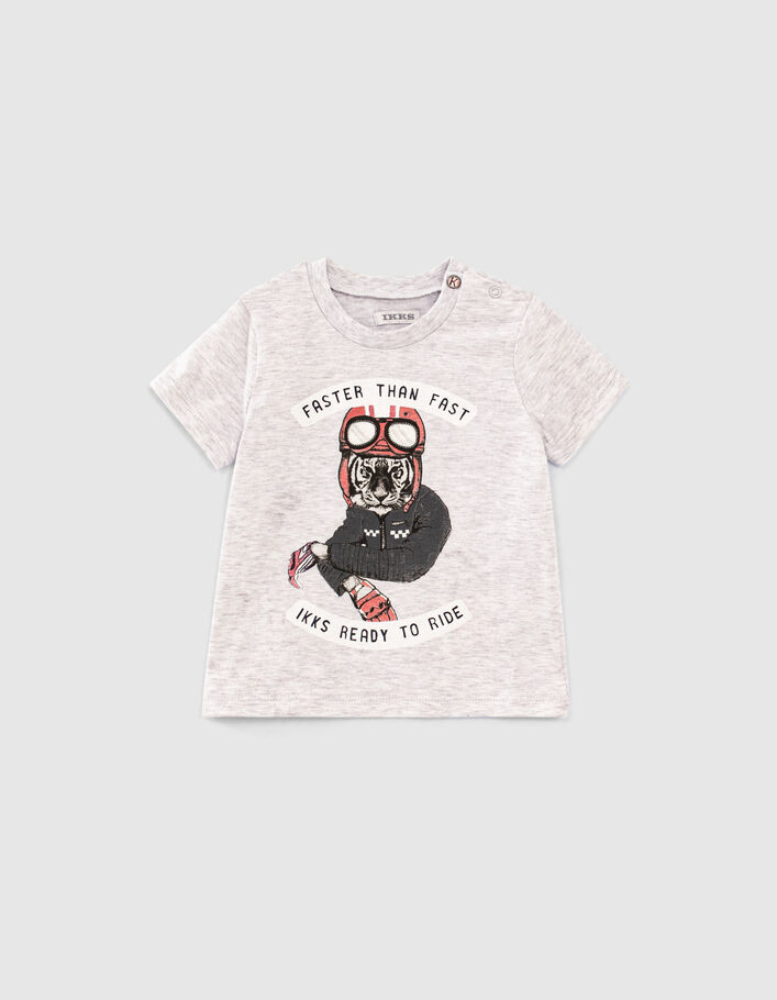 Baby boys’ grey biker-tiger image organic T-shirt - IKKS