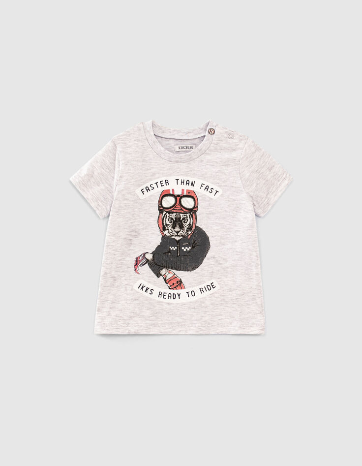 Camiseta gris algodón ecológico tigre motorista bebé niño-1