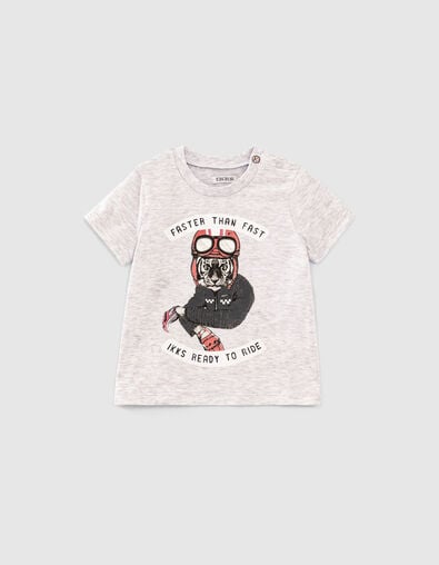Baby boys’ grey biker-tiger image organic T-shirt - IKKS