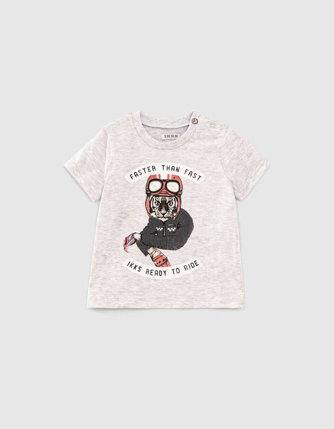 Graues Babyjungen-T-Shirt mit Tiger-Motorradfahrer-Motiv