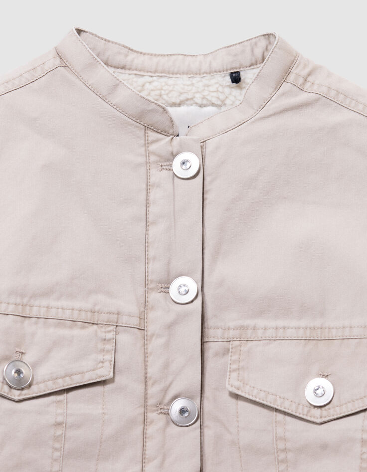 Beige Mädchenjacke aus gefüttertem Stoff-2