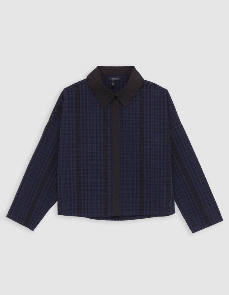 Girl's navy check cropped shirt-1 Girl's navy check cropped shirt-1