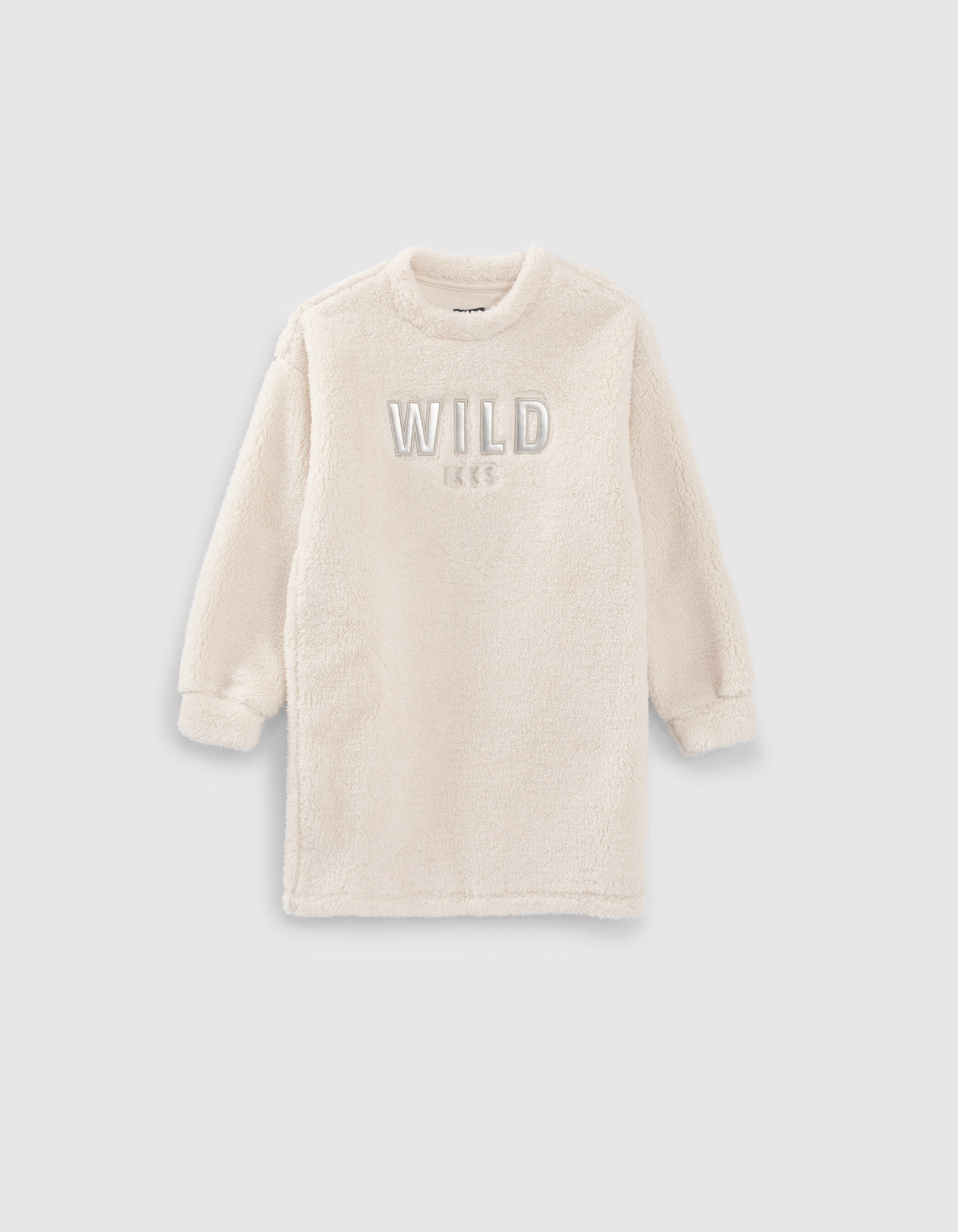 Ecru sweatjurk knuffelstijl letterpatches meisjes