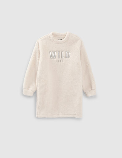 Girls’ ecru plush-style sweatshirt dress with letters - IKKS