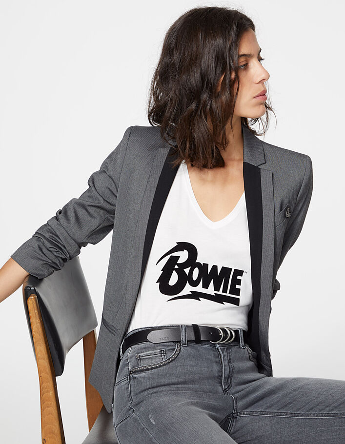 Cremeweißes Damen V-T-Shirt aus Baumwollmodal, Bowie-Motiv - IKKS