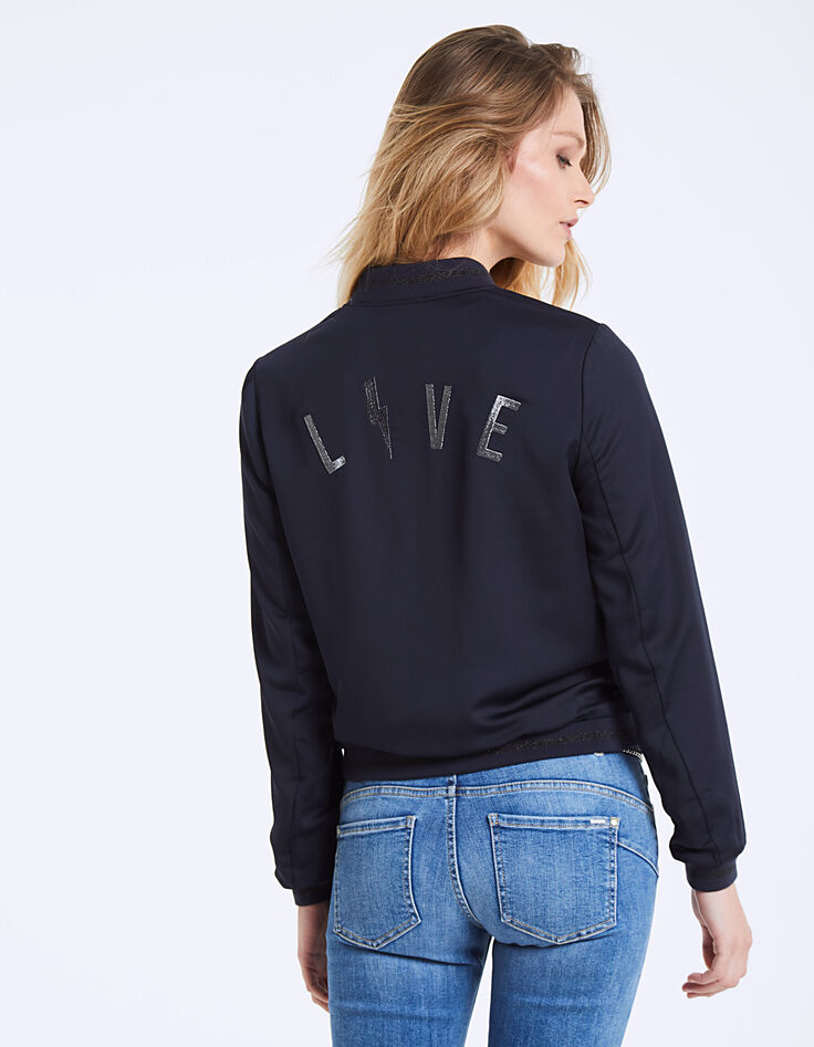 Bombers marine en crêpe réversible léopard femme-4