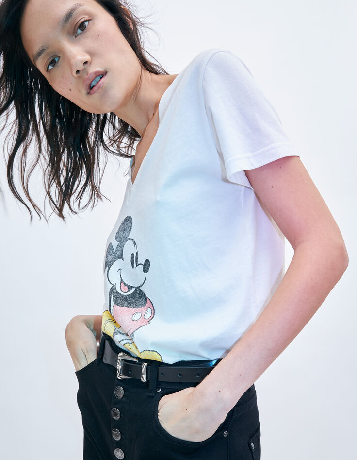 Tee-shirt blanc visuel Mickey IKKS - MICKEY femme-3
