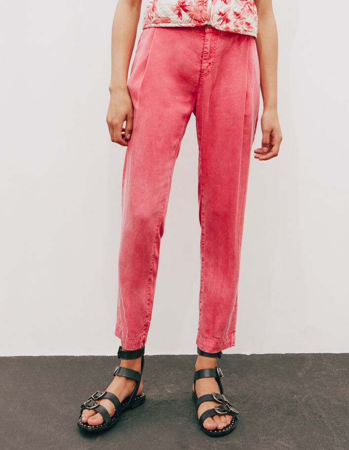 Women’s pink bleached Tencel trousers with removable belt - IKKS