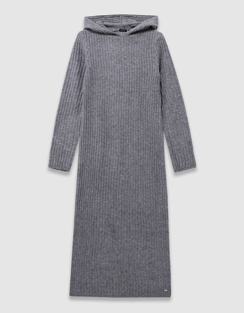 Grijze jurk met kap ribtricot meisjes - IKKS