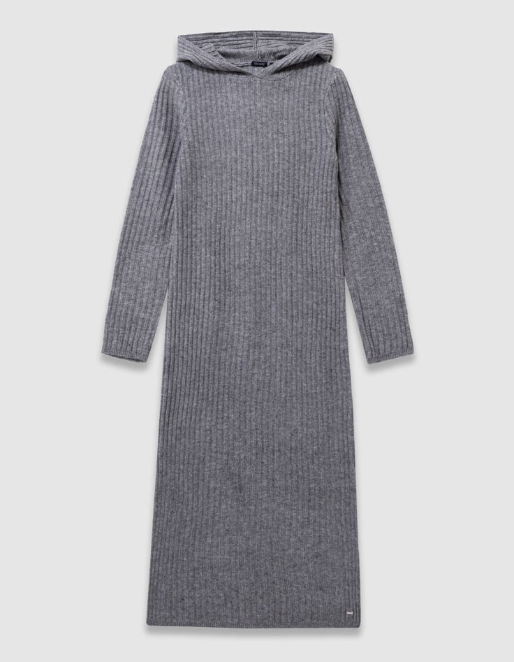 Robe à capuche grise tricot côtelé fille-5 Robe à capuche grise tricot côtelé fille-5