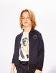 Cárdigan navy estilo teddy con letras niño -7