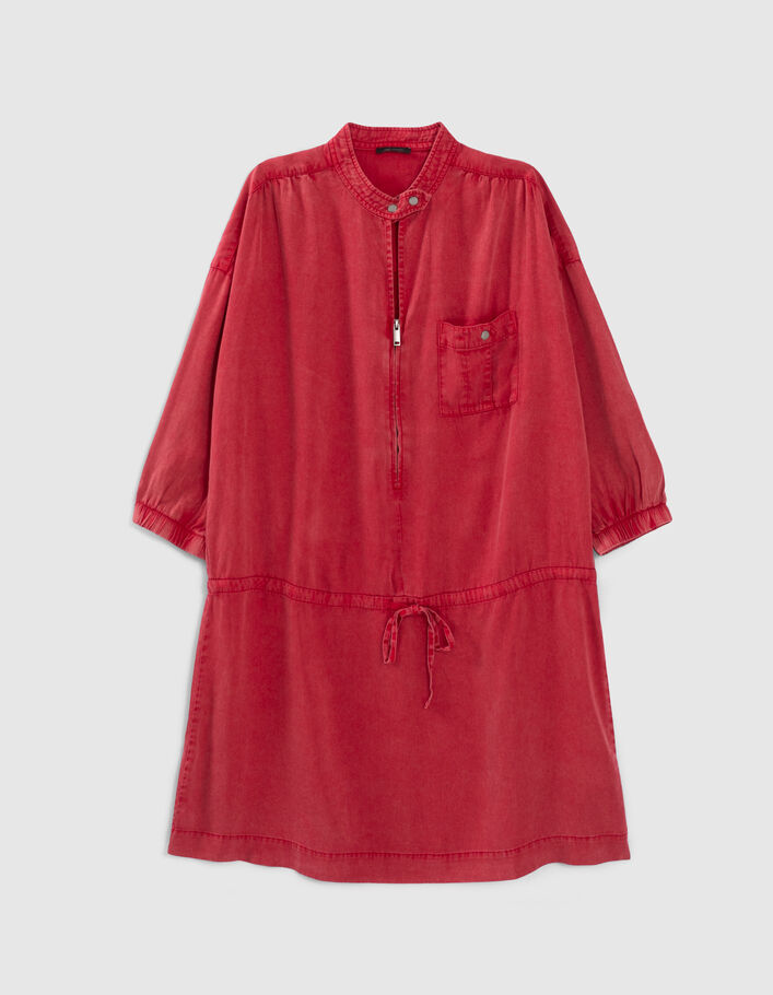 Kurzes, rotes Washed-Damenkleid aus Lenzing™ Lyocell™ - IKKS