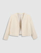 Witte bolero jas in tweed 7/8 mouwen dames-1