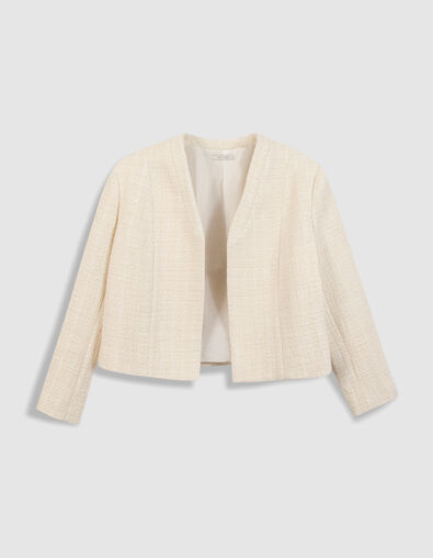 Witte bolero jas in tweed 7/8 mouwen dames - IKKS