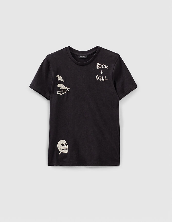 T-shirt noir bio à broderies rock garçon  - IKKS
