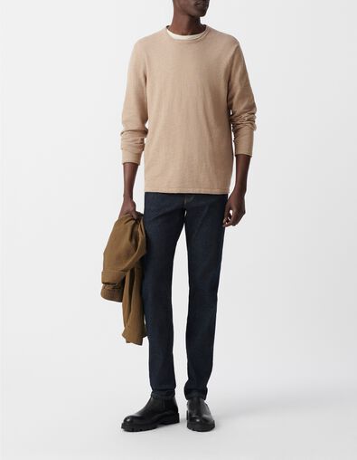 Herrenstrickpullover, beige, geflammt, Rollsaum-Kragen - IKKS