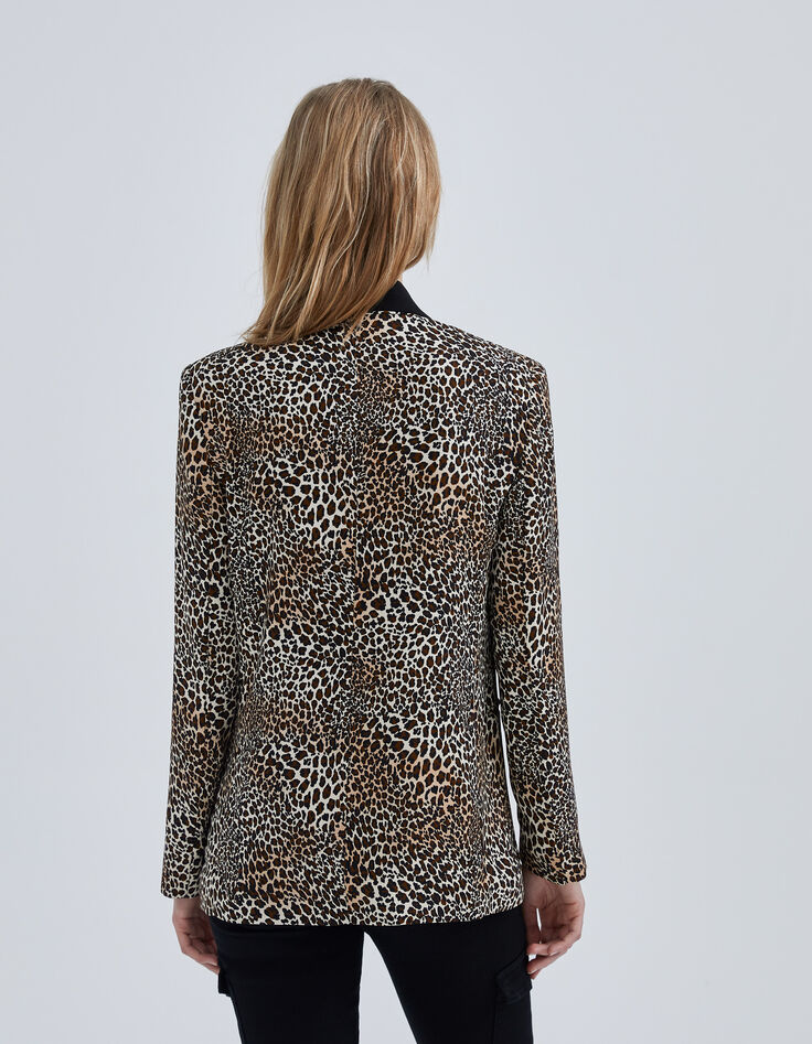 Women’s cognac suit jacket with baby leopard print-3